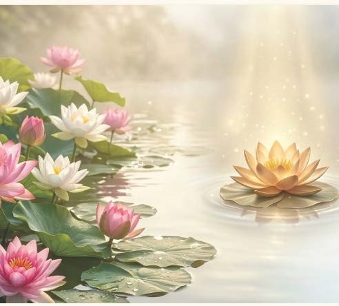 Lotus flowers on a still pond